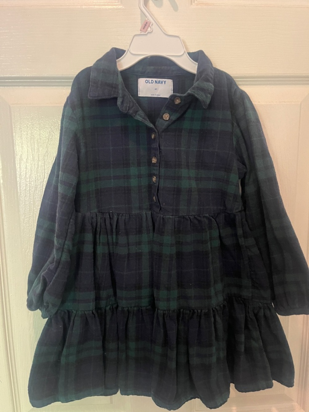 Old Navy Navy & Green Plaid Tiered Button-Front Dress